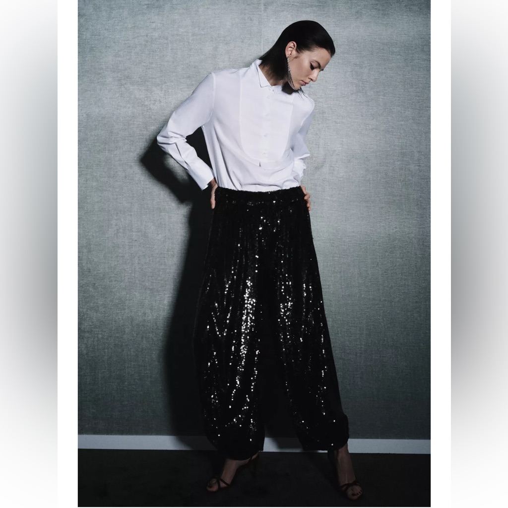 Super Rare Zara Black Sequin Wide Leg Pants